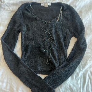 Black bow Lace-Up Long Sleeve Sweater